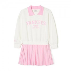 MLB Varsity Sweatshirt Dress Tops White / Pink | USA_MLB93076