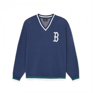 MLB Varsity V Neck Pullover Sweaters Blue | USA_MLB40539