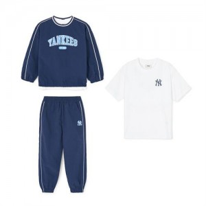 MLB Varsity Woven 3pcs Sweatshirt Set Up Tops Navy | USA_MLB43810