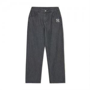 MLB Women`s Basic Medium Logo Wide Denim Pants Bottoms Dark Grey | USA_MLB64671