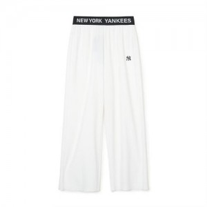 MLB Women`s Basic Small Logo Banding Wide Pants Bottoms White | USA_MLB19549