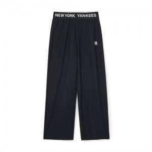 MLB Women`s Basic Small Logo Banding Wide Pants Bottoms Black | USA_MLB14379