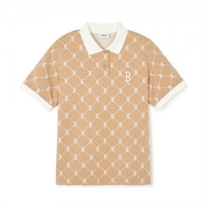 MLB Women`s Dia Monogram Jacquard Polo T Shirts Beige | USA_MLB60303