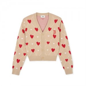 MLB Women`s Heart All Over Pattern MLB Heart Beige / Red | USA_MLB28901