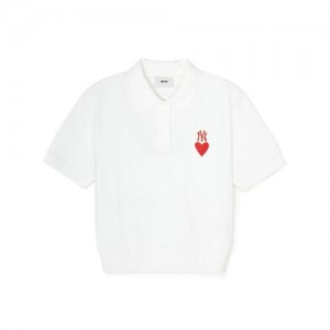 MLB Women`s Heart Crop Polo T Shirts White | USA_MLB43444