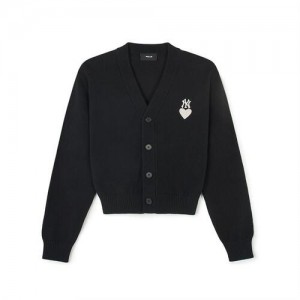 MLB Women`s Heart Wappen Crop Cardigan Sweaters Black | USA_MLB11752