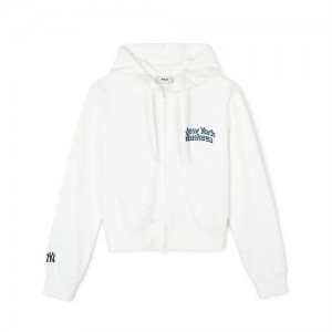 MLB Women`s Varsity Crop Hood Zip Up Hoodie White | USA_MLB91085