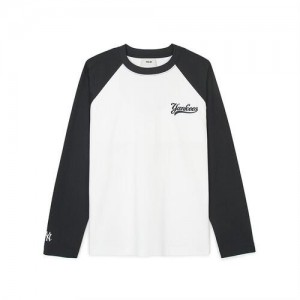 MLB Women`s Varsity Raglan Loose Fit T Shirts White / Black | USA_MLB46999