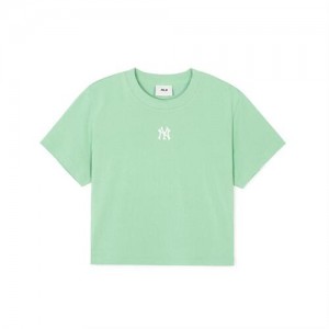 MLB Womens`s Basic Small Logo Crop T Shirts Green | USA_MLB65257