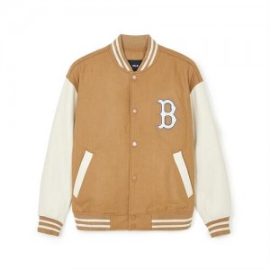 MLB Wool Basic Varsity Outerwear Beige / White | USA_MLB23673