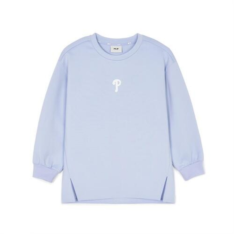 MLB Athleisure Long Sweatshirt Tops Blue | USA_MLB12056