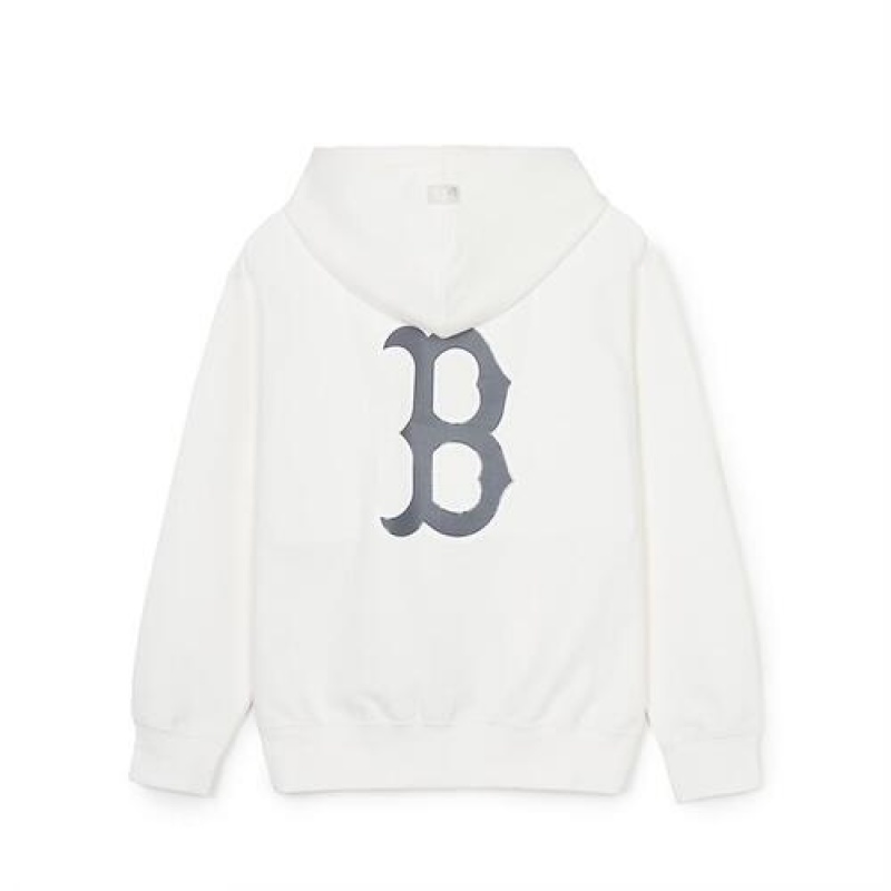 MLB Basic Big Logo Double Knit Hood Zip Up Hoodie White | USA_MLB47261