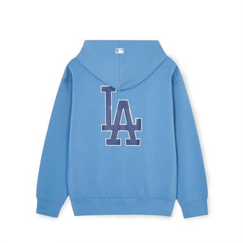 MLB Basic Big Logo Double Knit Hood Zip Up Hoodie Blue | USA_MLB45088