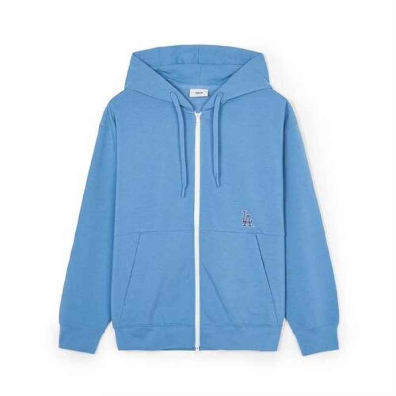 MLB Basic Big Logo Double Knit Hood Zip Up Hoodie Blue | USA_MLB45088