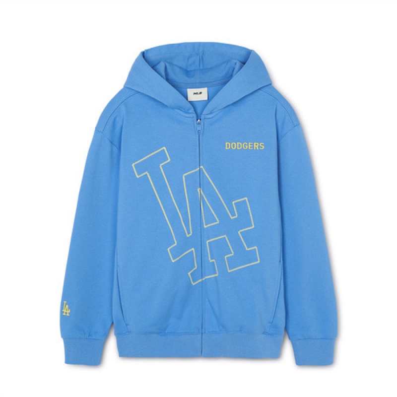 MLB Basic Big Logo Zip Up Hoodie Tops Blue | USA_MLB14330