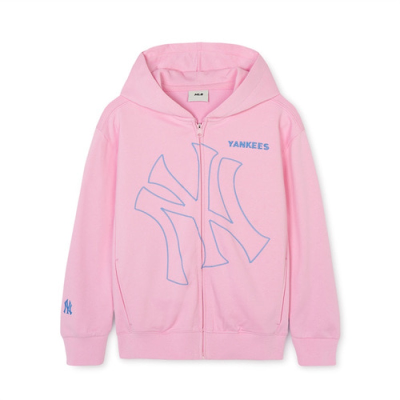 MLB Basic Big Logo Zip Up Hoodie Tops Pink | USA_MLB24383