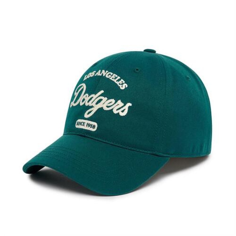 MLB Basic Cursive Logo Unstructured Baseball Caps Green | USA_MLB54653