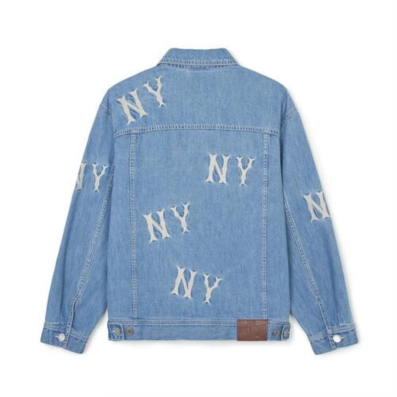 MLB Basic Multi Mega Logo Embroidery Denim Outerwear Blue | USA_MLB63607