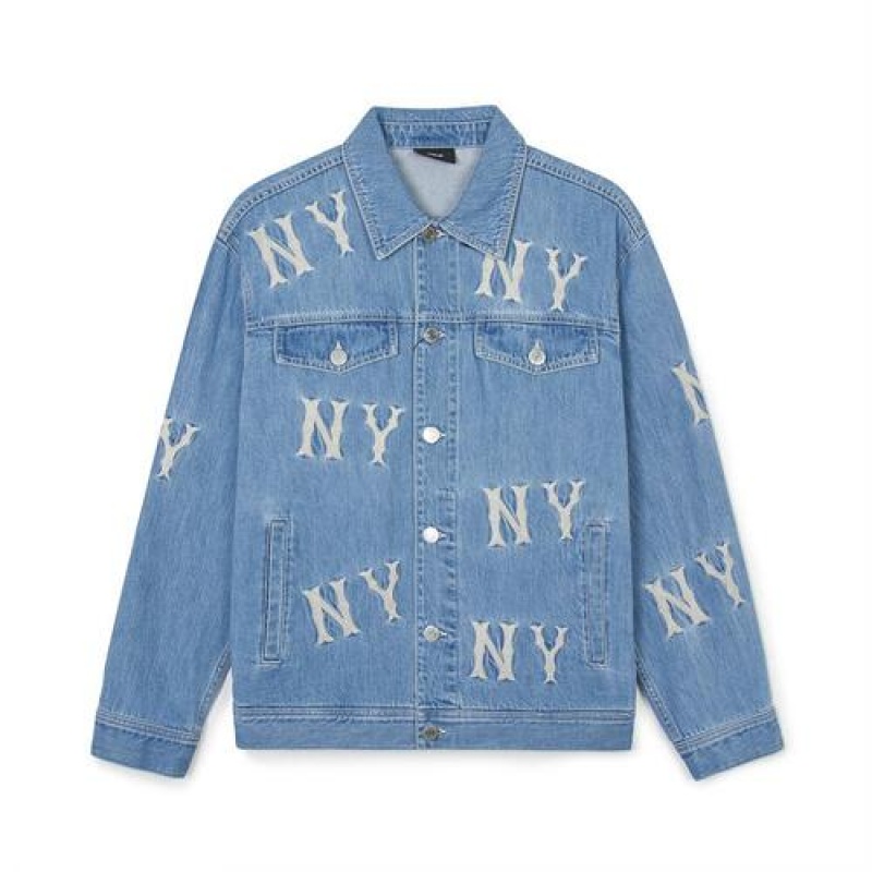 MLB Basic Multi Mega Logo Embroidery Jacket Denim Blue | USA_MLB19434