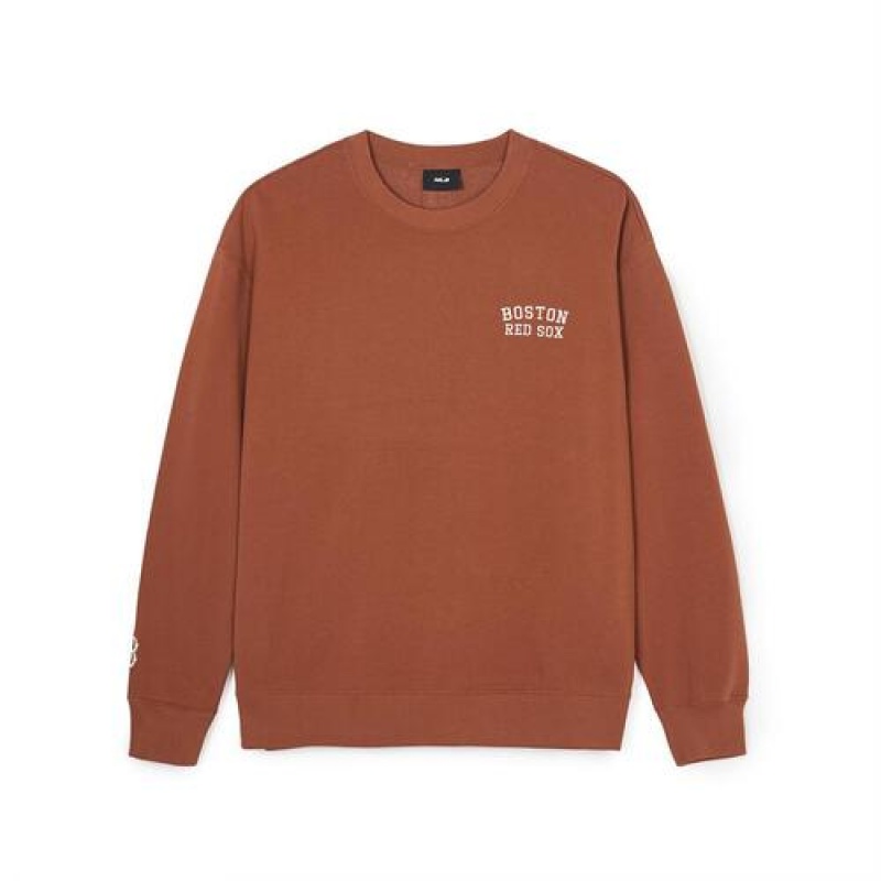 MLB Basic Small Lettering Sweatshirts Brown | USA_MLB40724