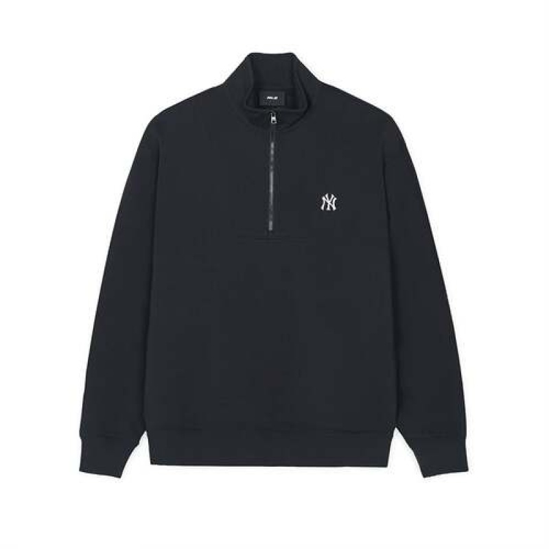 MLB Basic Small Logo Half Zip Sweatshirts Black | USA_MLB50566