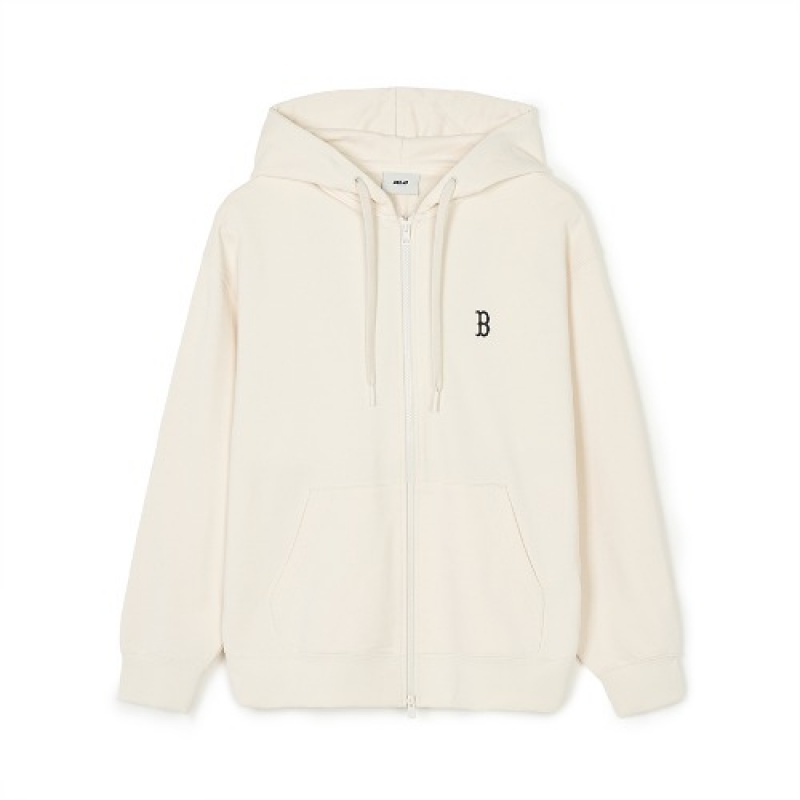 MLB Basic Small Logo Overfit Hood Zip Up Hoodie White | USA_MLB46652