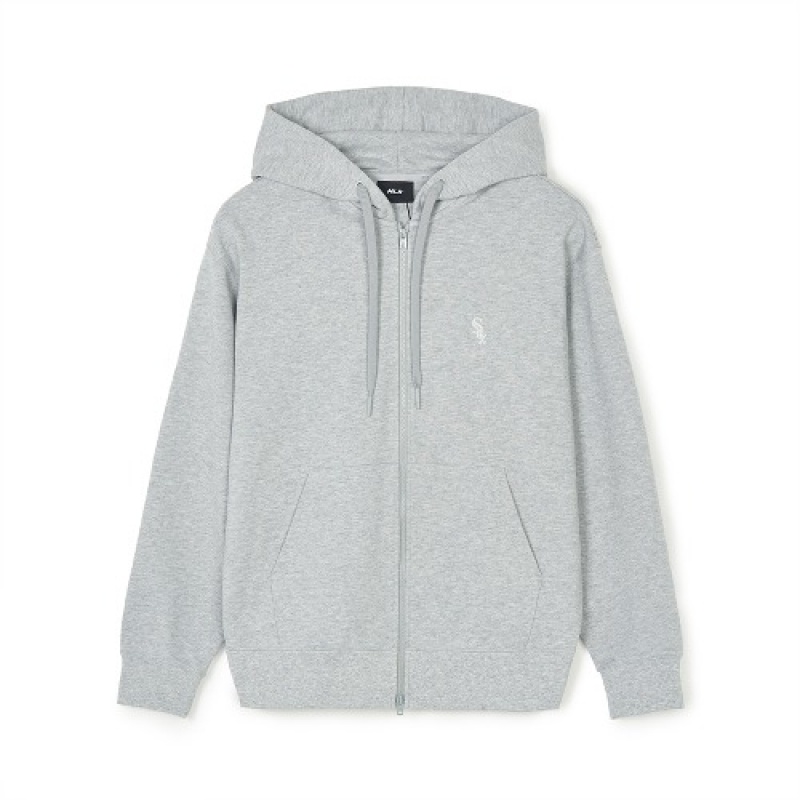 MLB Basic Small Logo Overfit Hood Zip Up Hoodie Grey | USA_MLB33432