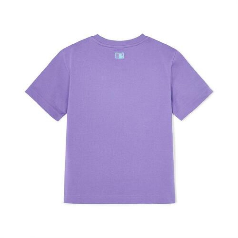 MLB Basic Small Logo T Shirt Tops Purple | USA_MLB48072