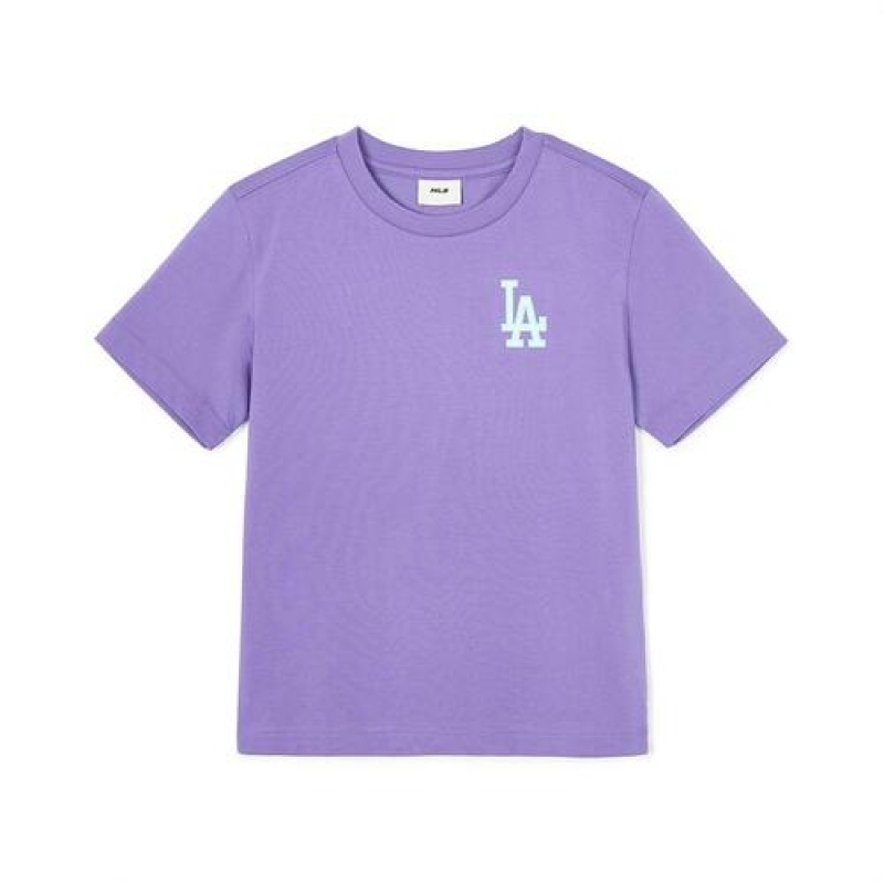 MLB Basic Small Logo T Shirt Tops Purple | USA_MLB48072