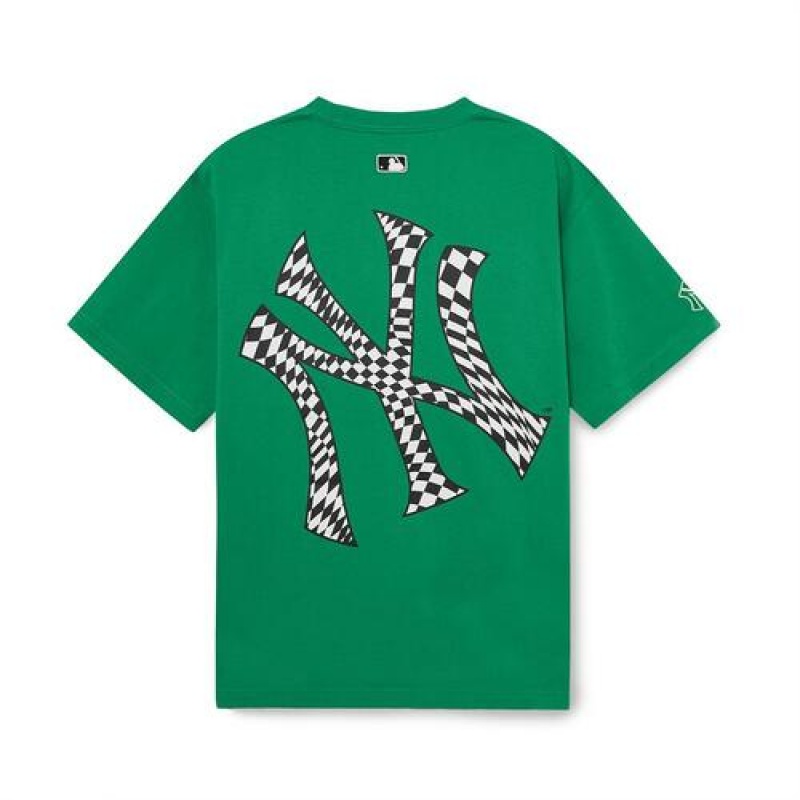 MLB Checkerboard Cliping Logo Overfit T Shirts Green | USA_MLB46801