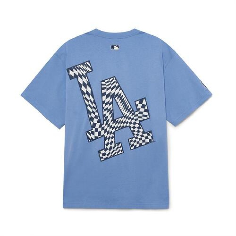 MLB Checkerboard Cliping Logo Overfit T Shirts Blue | USA_MLB99404