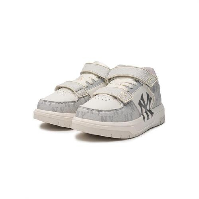 MLB Chunky Liner Mid Denim Monogram Junior Shoes Grey | USA_MLB88467