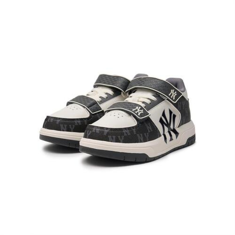 MLB Chunky Liner Mid Denim Monogram Junior Shoes Black | USA_MLB21820