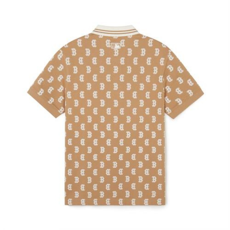 MLB Classic Monogram All Over Polo Shirts Beige | USA_MLB28756