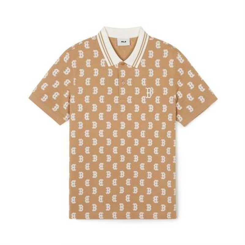 MLB Classic Monogram All Over Polo Shirts Beige | USA_MLB28756