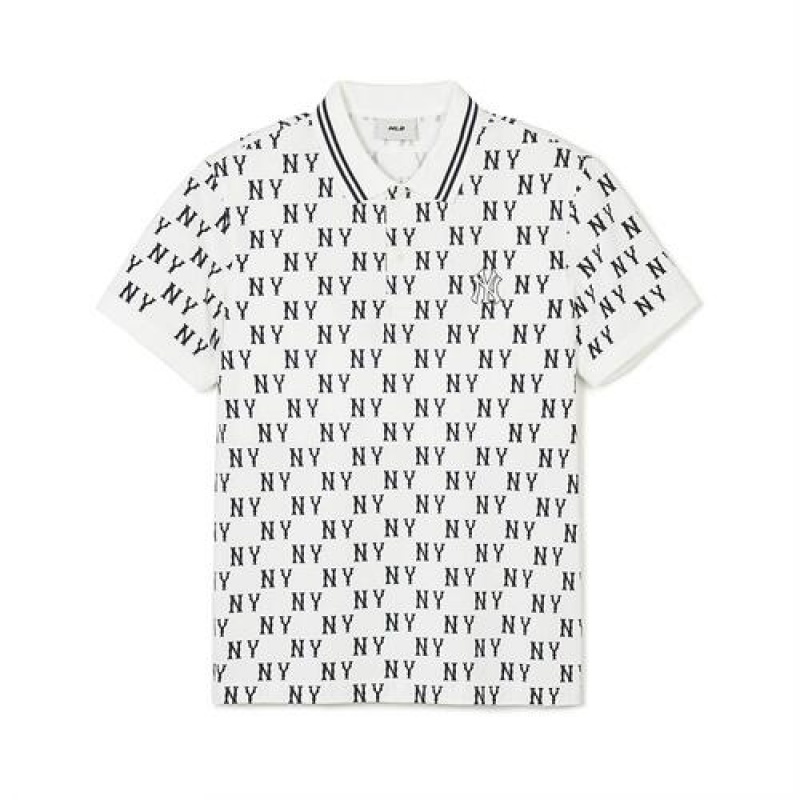 MLB Classic Monogram All Over Polo T Shirts White | USA_MLB94376