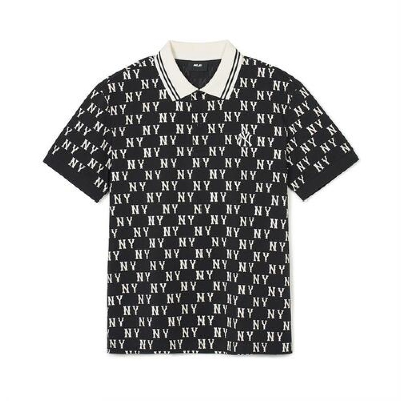 MLB Classic Monogram All Over Polo T Shirts Black | USA_MLB77224