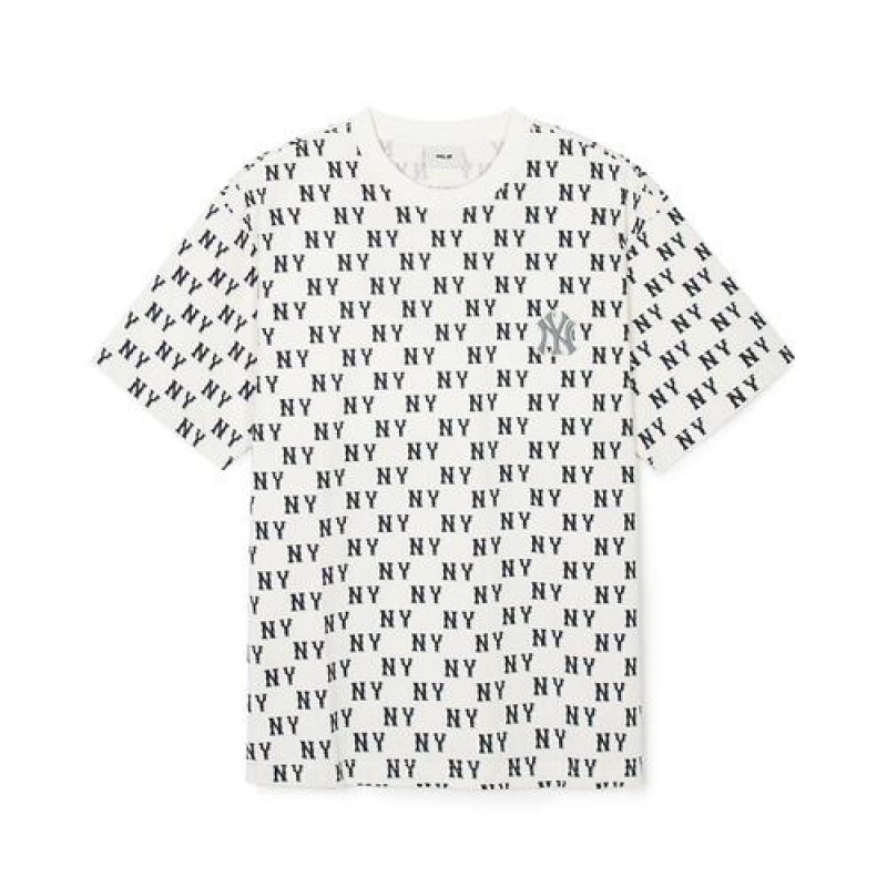 MLB Classic Monogram Allover Overfit T Shirts White | USA_MLB65699