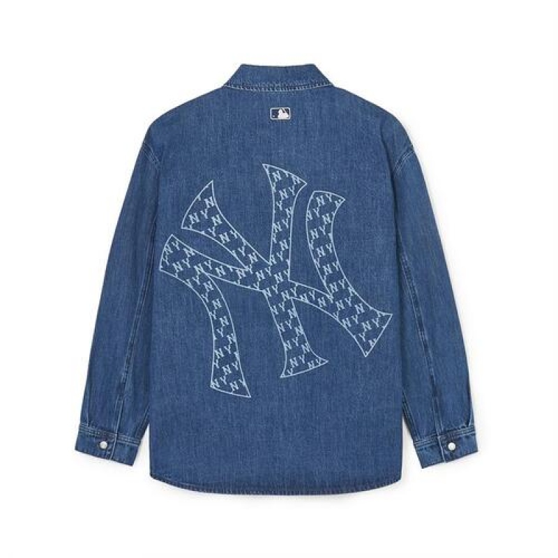 MLB Classic Monogram Big Lux Denim Shirts Blue | USA_MLB11995