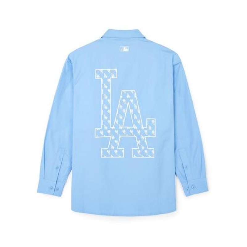 MLB Classic Monogram Big Lux Long Sleeve Shirts Blue | USA_MLB89366