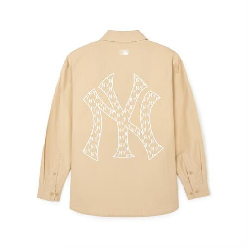 MLB Classic Monogram Big Lux Long Sleeve Shirts Beige | USA_MLB80008