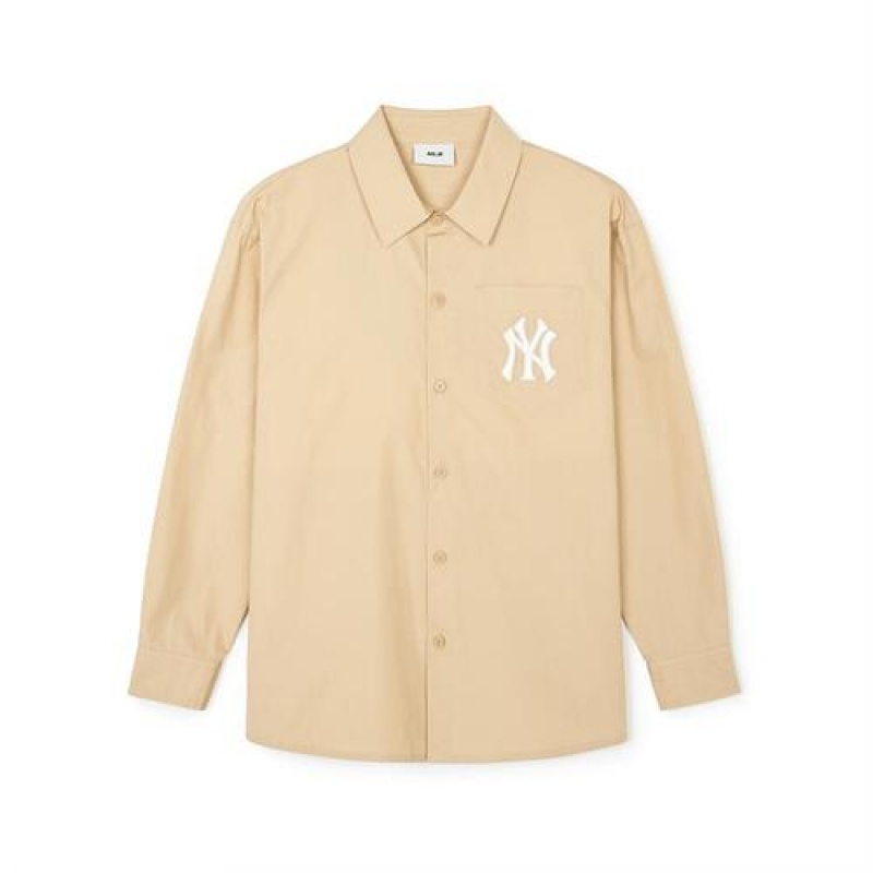 MLB Classic Monogram Big Lux Long Sleeve Shirts Beige | USA_MLB80008