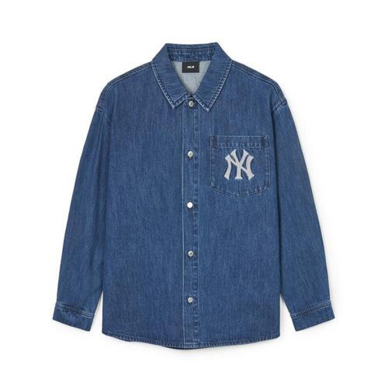 MLB Classic Monogram Big Lux Shirts Denim Blue | USA_MLB29952