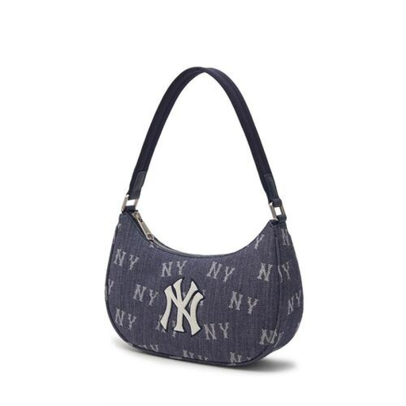 MLB Classic Monogram Denim Hobo Bags Black | USA_MLB20450