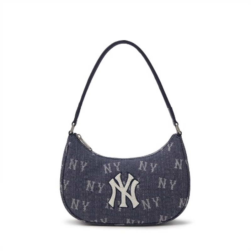 MLB Classic Monogram Denim Hobo Bags Black | USA_MLB20450