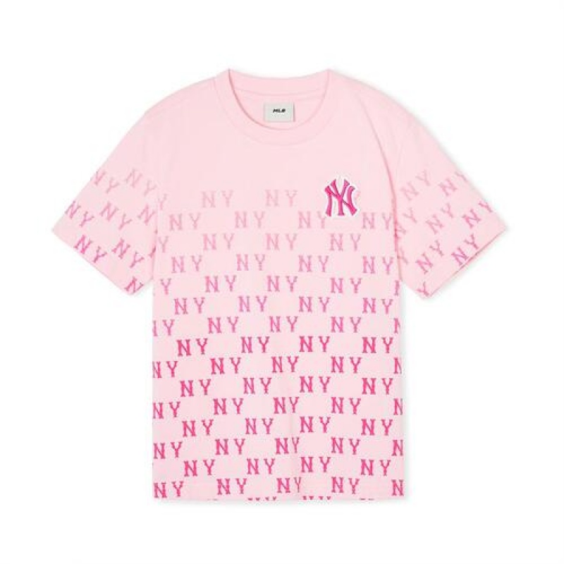 MLB Classic Monogram Gradation T Shirt Tops Pink | USA_MLB39004