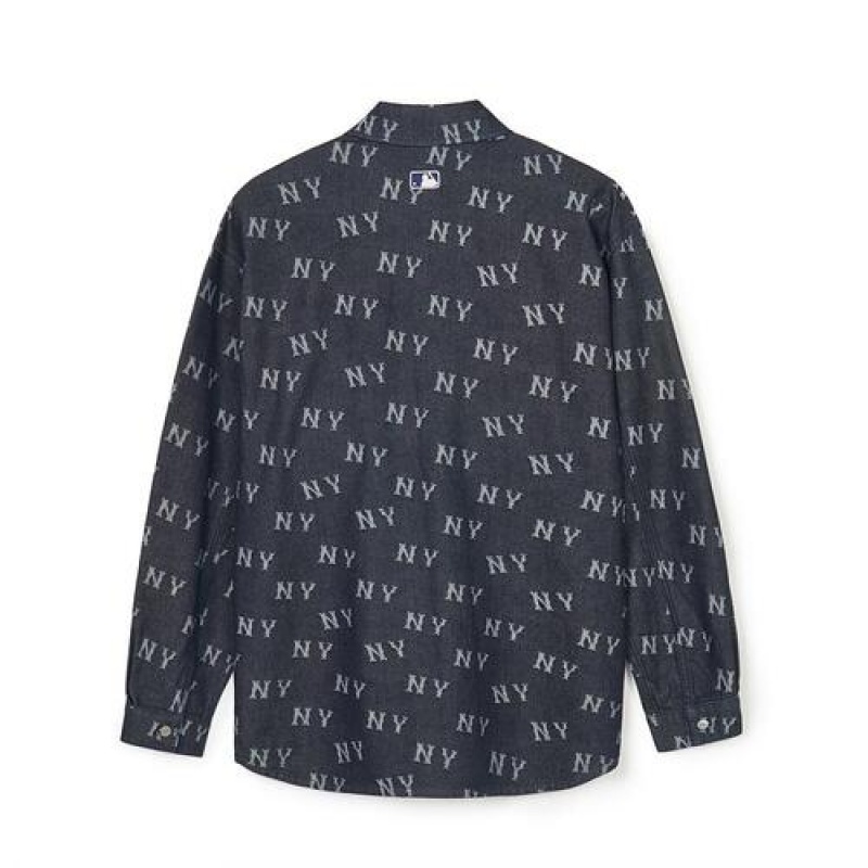 MLB Classic Monogram Jacquard Denim Shirts Black | USA_MLB84446