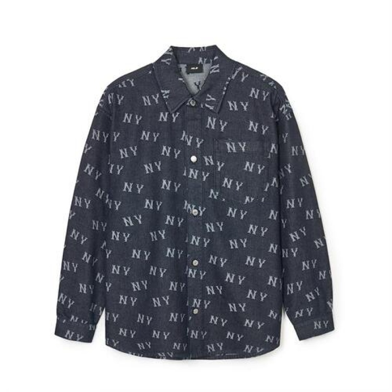 MLB Classic Monogram Jacquard Denim Shirts Black | USA_MLB84446