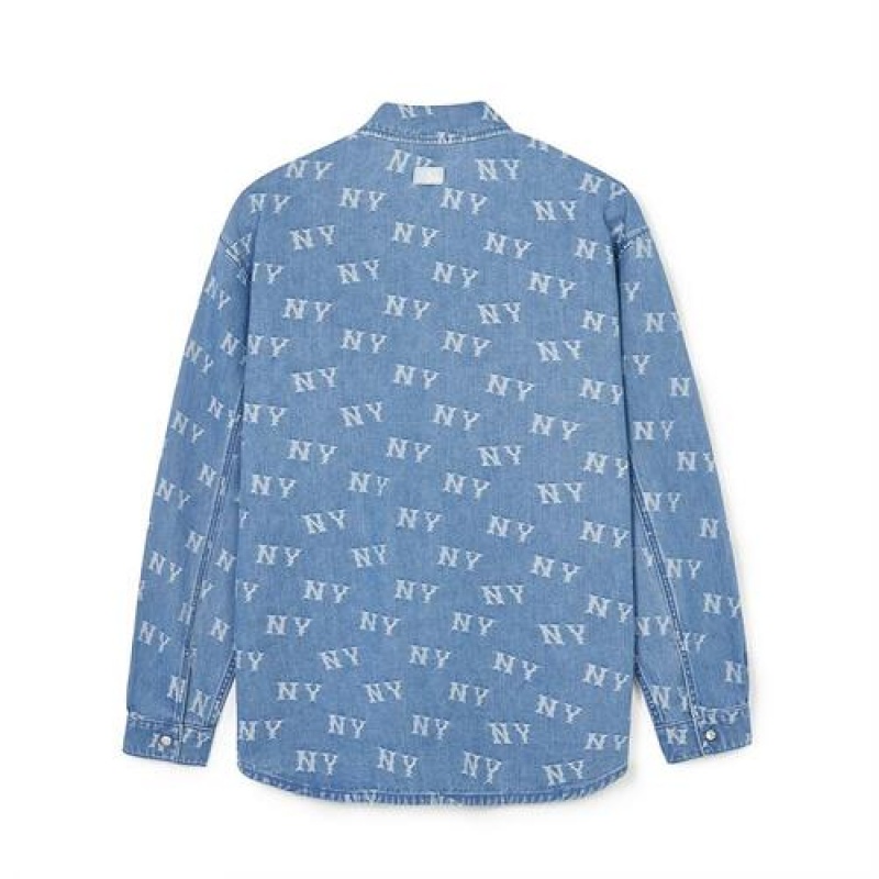 MLB Classic Monogram Jacquard Denim Shirts Blue | USA_MLB36236