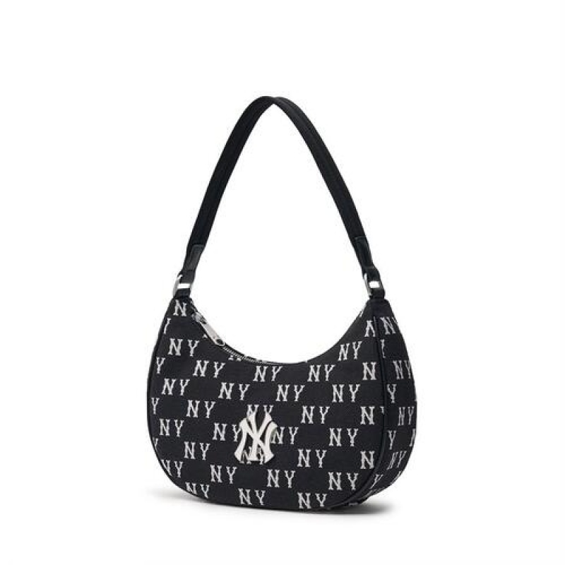 MLB Classic Monogram Jacquard Hobo Bags Black | USA_MLB27488